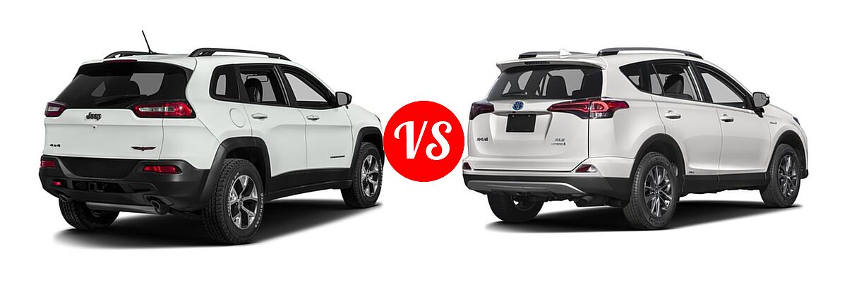 2016 Jeep Cherokee SUV Trailhawk vs. 2016 Toyota RAV4 Hybrid SUV Limited / XLE - Rear Right Comparison