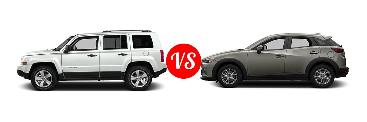 2016 Jeep Patriot SUV 75th Anniversary / High Altitude Edition / Latitude / Sport / Sport SE vs. 2016 Mazda CX-3 SUV Sport / Touring - Side Comparison