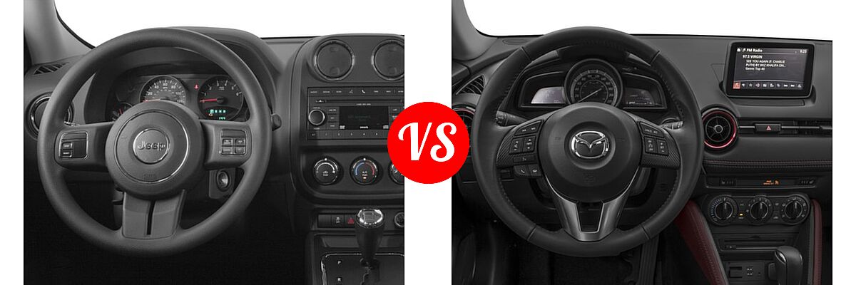 2016 Jeep Patriot SUV 75th Anniversary / High Altitude Edition / Latitude / Sport / Sport SE vs. 2016 Mazda CX-3 SUV Sport / Touring - Dashboard Comparison