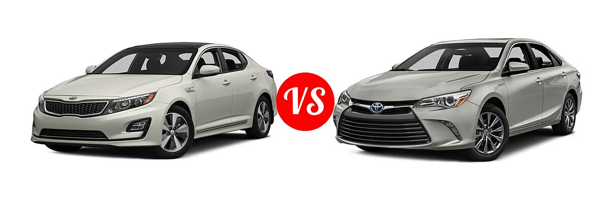 2016 Kia Optima Hybrid Sedan EX vs. 2016 Toyota Camry Hybrid Sedan LE / SE / XLE - Front Left Comparison