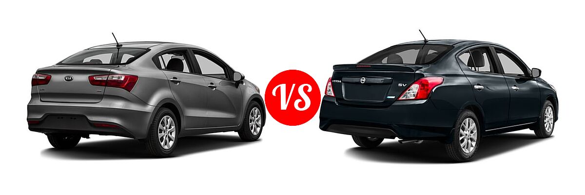 2016 Kia Rio Sedan EX / LX vs. 2016 Nissan Versa Sedan S / S Plus / SV - Rear Right Comparison