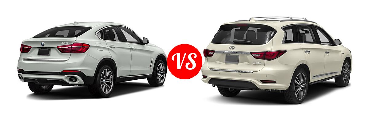 2017 BMW X6 SUV sDrive35i / xDrive35i / xDrive50i vs. 2017 Infiniti QX60 SUV Hybrid AWD / FWD - Rear Right Comparison