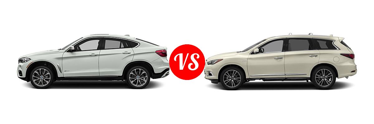 2017 BMW X6 SUV sDrive35i / xDrive35i / xDrive50i vs. 2017 Infiniti QX60 SUV Hybrid AWD / FWD - Side Comparison