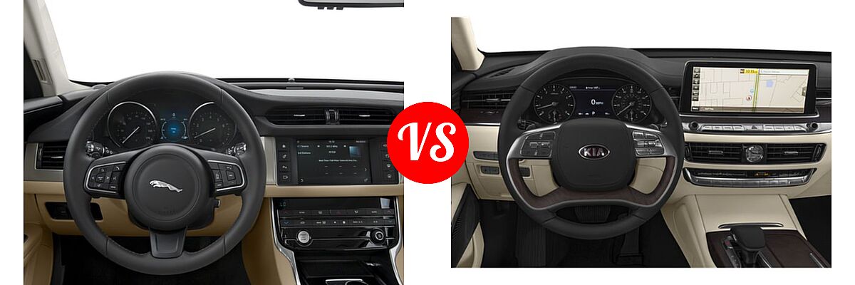 2018 Jaguar XF Sedan 25t / 25t Premium / 35t Portfolio Ltd Edition / 35t Premium vs. 2019 Kia K900 Sedan Luxury - Dashboard Comparison