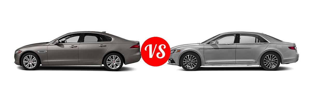2018 Jaguar XF Sedan Diesel 20d / 20d Premium vs. 2019 Lincoln Continental Sedan Black Label / Premiere / Reserve / Select - Side Comparison