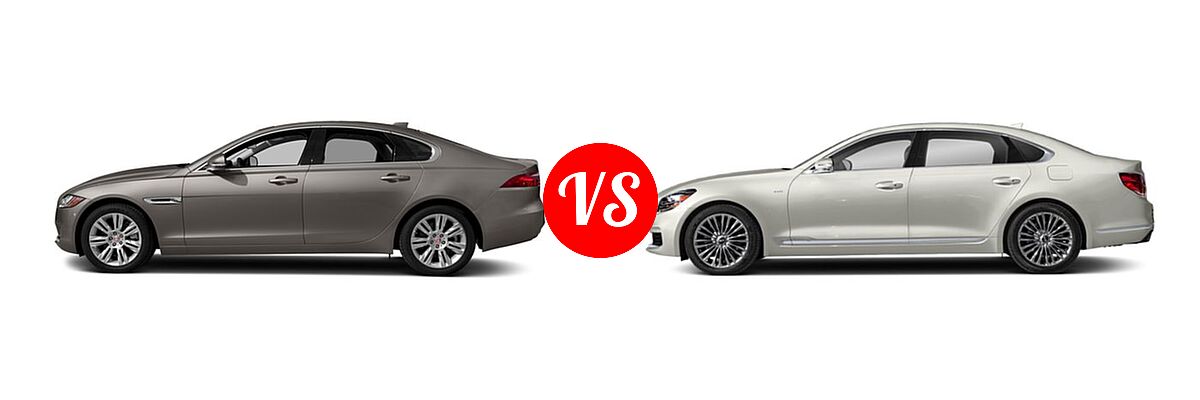 2018 Jaguar XF Sedan 25t / 25t Premium / 35t Portfolio Ltd Edition / 35t Premium vs. 2019 Kia K900 Sedan Luxury - Side Comparison