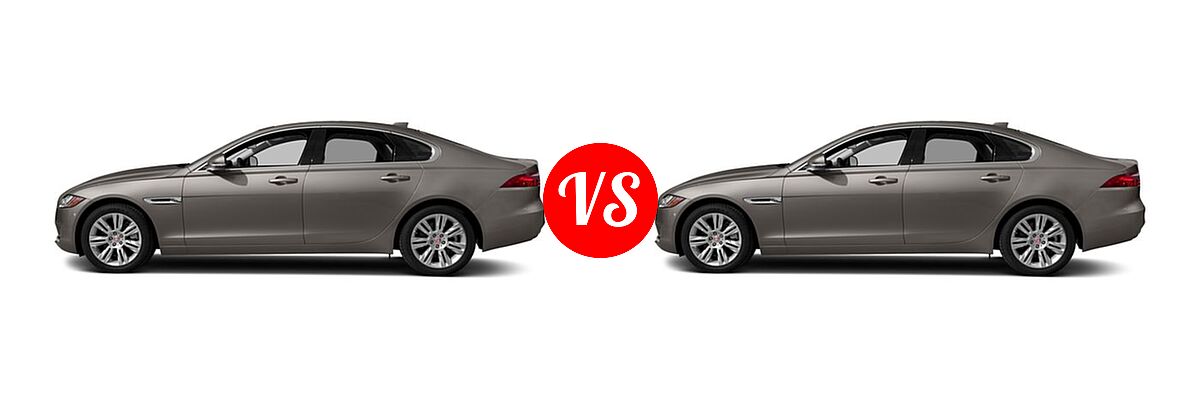 2018 Jaguar XF Sedan 25t / 25t Premium / 35t Portfolio Ltd Edition / 35t Premium vs. 2018 Jaguar XF Sedan Diesel 20d / 20d Premium - Side Comparison