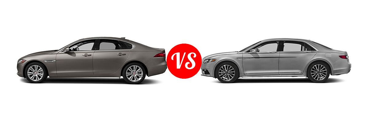 2018 Jaguar XF Sedan Diesel 20d / 20d Premium vs. 2018 Lincoln Continental Sedan Black Label / Premiere / Reserve / Select - Side Comparison