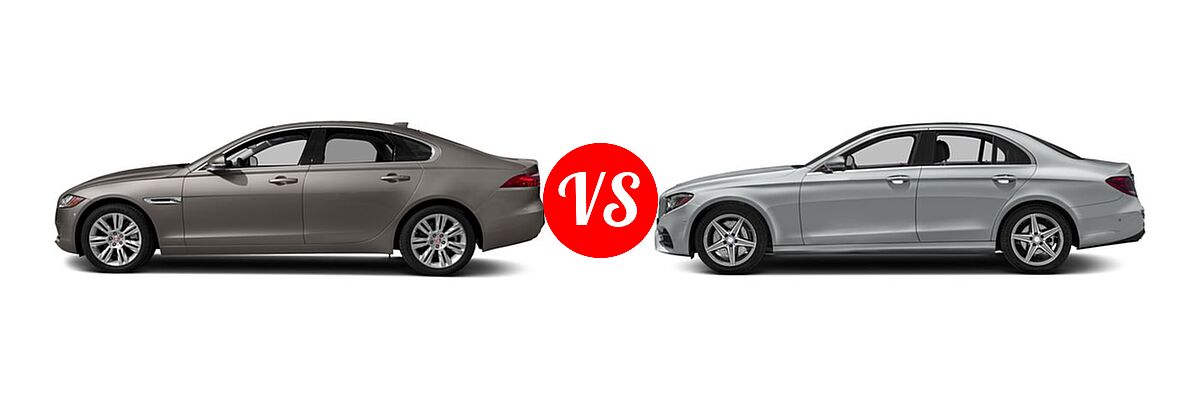2018 Jaguar XF Sedan Diesel 20d / 20d Premium vs. 2018 Mercedes-Benz E-Class Sedan E 300 AMG Line / E 300 Sport - Side Comparison