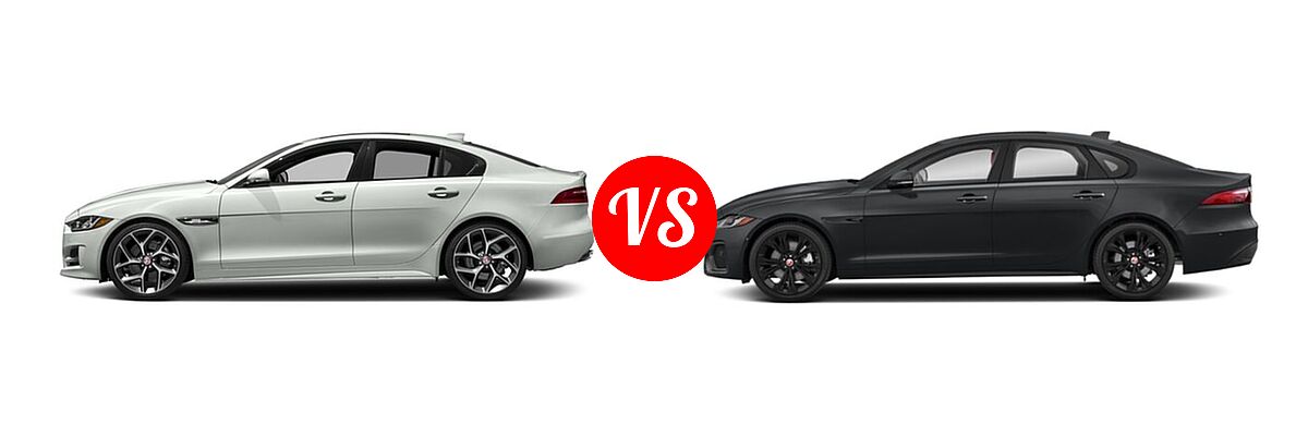 2018 Jaguar XE Sedan 25t R-Sport / 30t R-Sport / 35t R-Sport vs. 2023 Jaguar XF Sedan R-Dynamic SE / S / SE - Side Comparison