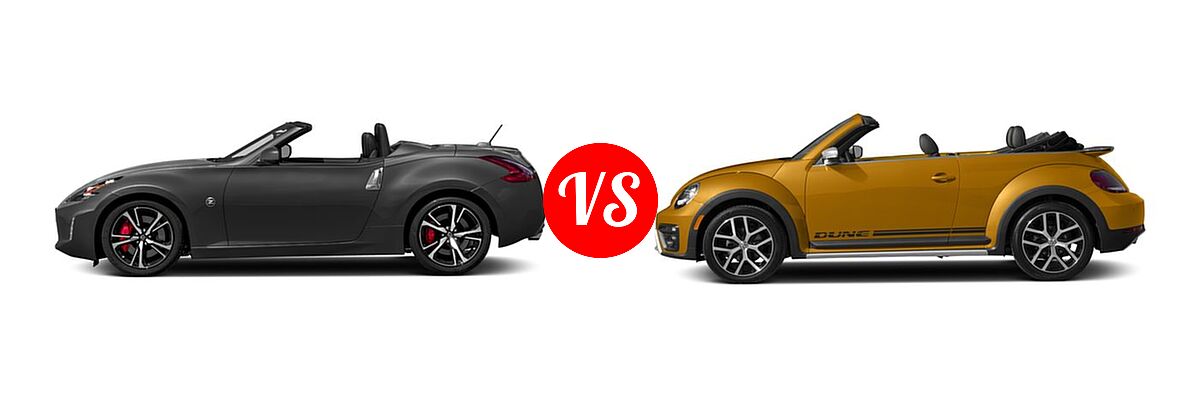 2018 Nissan 370Z Convertible Auto / Touring / Touring Sport vs. 2018 Volkswagen Beetle Convertible Convertible Dune - Side Comparison
