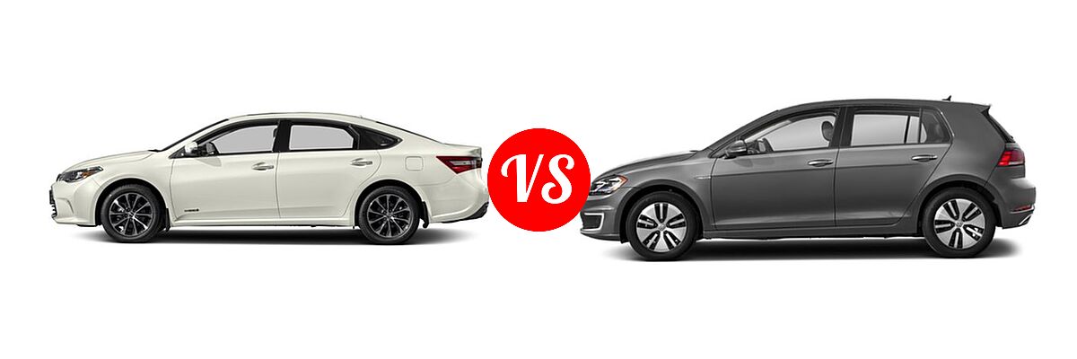 2018 Toyota Avalon Hybrid Sedan Hybrid XLE Plus / Hybrid XLE Premium vs. 2018 Volkswagen e-Golf Hatchback Electric SE / SEL / SEL Premium - Side Comparison