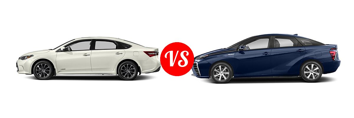 2018 Toyota Avalon Hybrid Sedan Hybrid XLE Plus / Hybrid XLE Premium vs. 2019 Toyota Mirai Hatchback Hydrogen Sedan - Side Comparison
