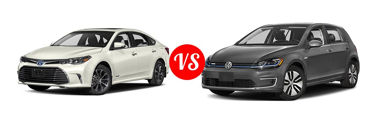 2018 Toyota Avalon Hybrid Sedan Hybrid XLE Plus / Hybrid XLE Premium vs. 2018 Volkswagen e-Golf Hatchback Electric SE / SEL / SEL Premium - Front Left Comparison