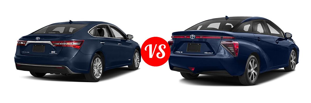 2018 Toyota Avalon Hybrid Sedan Hybrid Limited vs. 2019 Toyota Mirai Hatchback Hydrogen Sedan - Rear Right Comparison