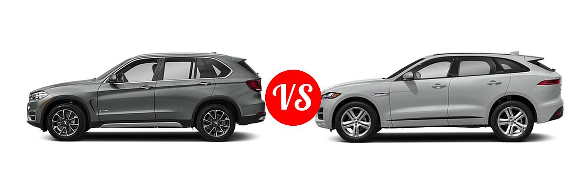 2018 BMW X5 SUV Hybrid xDrive40e iPerformance vs. 2018 Jaguar F-PACE SUV 25t R-Sport - Side Comparison