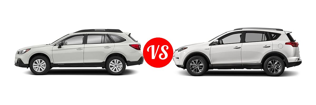 2018 Subaru Outback SUV 2.5i vs. 2018 Toyota RAV4 Hybrid SUV Hybrid LE / Hybrid XLE - Side Comparison