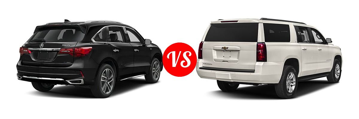 2017 Acura MDX SUV Hybrid Sport Hybrid w/Advance Pkg vs. 2017 Chevrolet Suburban SUV LS / LT - Rear Right Comparison