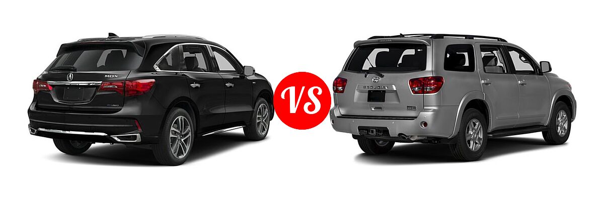 2017 Acura MDX SUV Hybrid Sport Hybrid w/Advance Pkg vs. 2017 Toyota Sequoia SUV SR5 - Rear Right Comparison