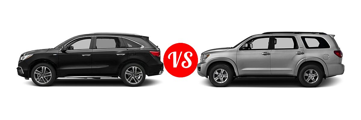 2017 Acura MDX SUV Hybrid Sport Hybrid w/Advance Pkg vs. 2017 Toyota Sequoia SUV SR5 - Side Comparison
