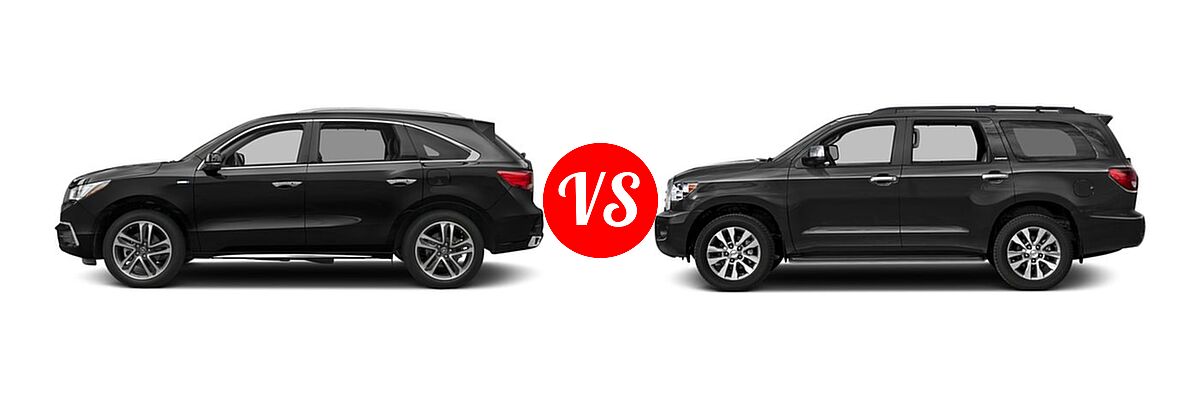 2017 Acura MDX SUV Hybrid Sport Hybrid w/Advance Pkg vs. 2017 Toyota Sequoia SUV Limited / Platinum - Side Comparison
