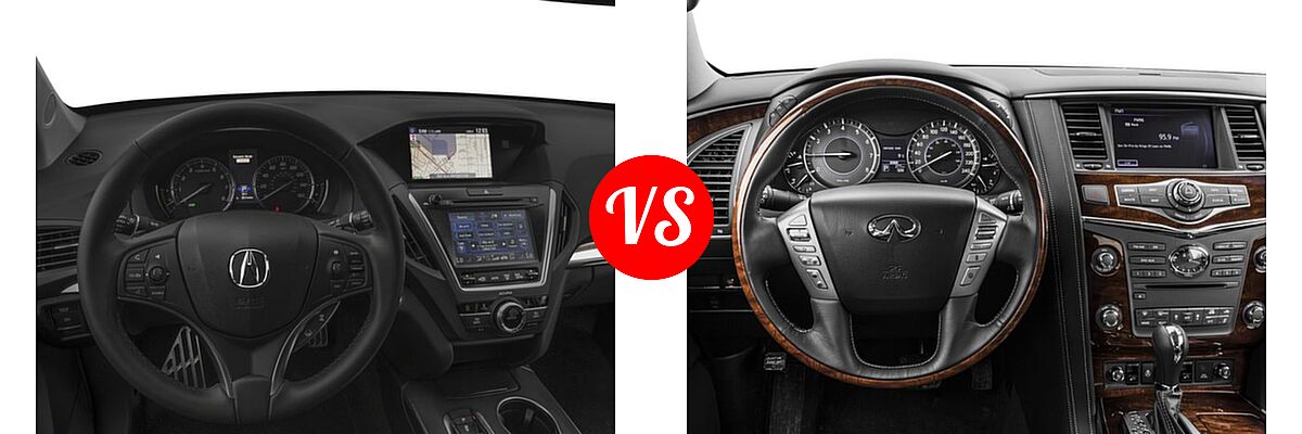 2017 Acura MDX SUV Hybrid Sport Hybrid w/Technology Pkg vs. 2017 Infiniti QX80 SUV AWD / RWD / Signature Edition - Dashboard Comparison