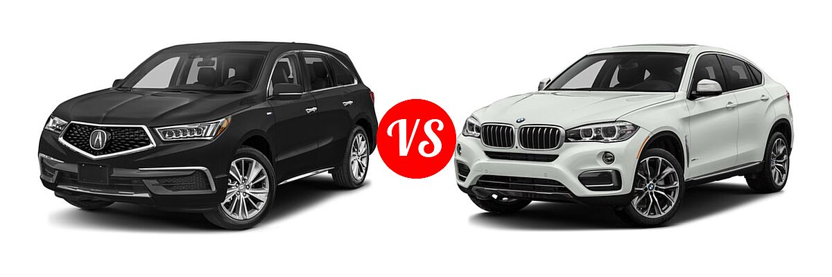 2017 Acura MDX SUV Hybrid Sport Hybrid w/Technology Pkg vs. 2017 BMW X6 SUV sDrive35i / xDrive35i / xDrive50i - Front Left Comparison