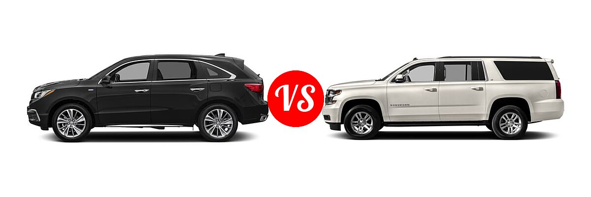 2017 Acura MDX SUV Hybrid Sport Hybrid w/Technology Pkg vs. 2017 Chevrolet Suburban SUV LS / LT - Side Comparison