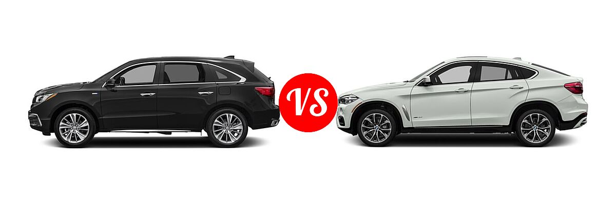 2017 Acura MDX SUV Hybrid Sport Hybrid w/Technology Pkg vs. 2017 BMW X6 SUV sDrive35i / xDrive35i / xDrive50i - Side Comparison