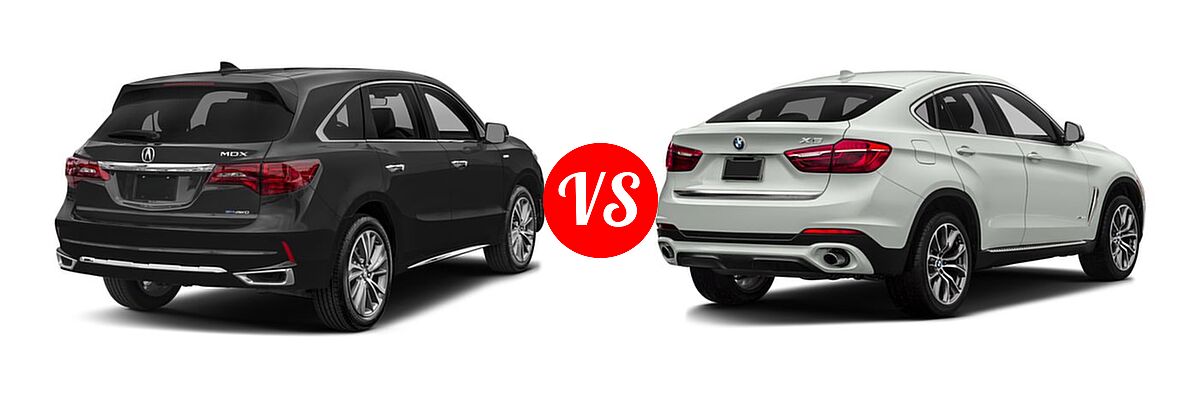2017 Acura MDX SUV Hybrid Sport Hybrid w/Technology Pkg vs. 2017 BMW X6 SUV sDrive35i / xDrive35i / xDrive50i - Rear Right Comparison