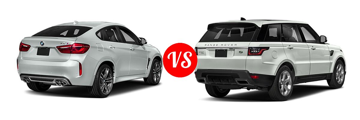 2018 BMW X6 M SUV Sports Activity Coupe vs. 2018 Land Rover Range Rover Sport SVR SUV SVR - Rear Right Comparison