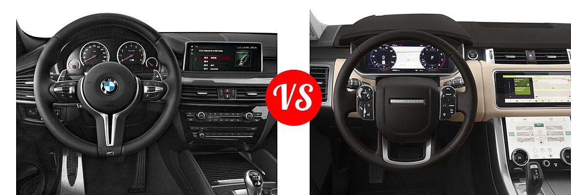 2018 BMW X6 M SUV Sports Activity Coupe vs. 2018 Land Rover Range Rover Sport SVR SUV SVR - Dashboard Comparison