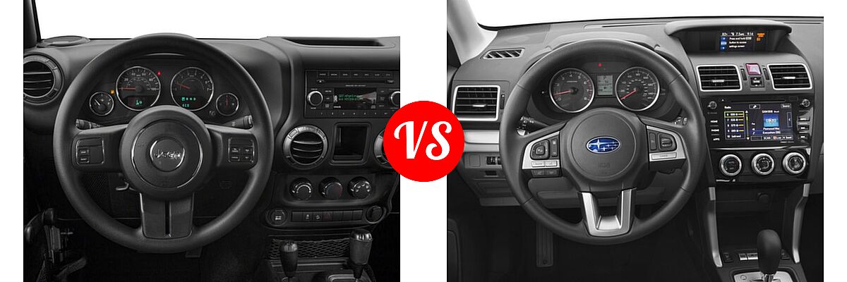2018 Jeep Wrangler JK SUV Freedom Edition / Sport / Sport S / Willys Wheeler / Willys Wheeler W vs. 2018 Subaru Forester SUV Premium - Dashboard Comparison