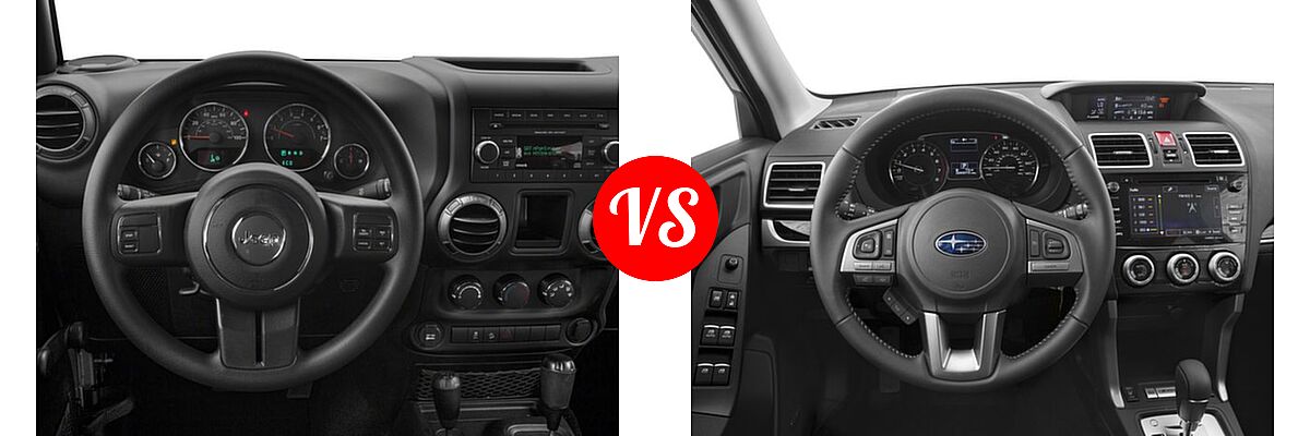 2018 Jeep Wrangler JK SUV Freedom Edition / Sport / Sport S / Willys Wheeler / Willys Wheeler W vs. 2018 Subaru Forester SUV Limited - Dashboard Comparison