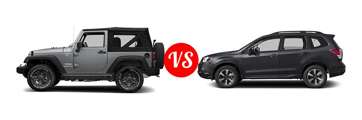 2018 Jeep Wrangler JK SUV Freedom Edition / Sport / Sport S / Willys Wheeler / Willys Wheeler W vs. 2018 Subaru Forester SUV Premium - Side Comparison