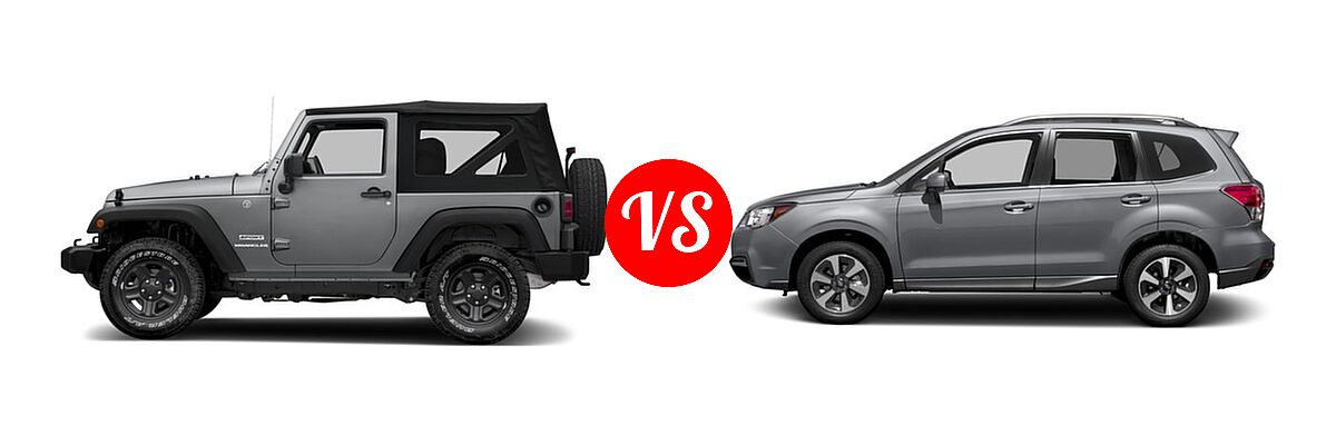 2018 Jeep Wrangler JK SUV Freedom Edition / Sport / Sport S / Willys Wheeler / Willys Wheeler W vs. 2018 Subaru Forester SUV Limited - Side Comparison
