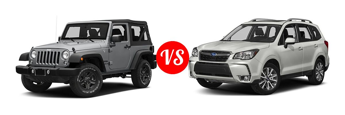 2018 Jeep Wrangler JK SUV Freedom Edition / Sport / Sport S / Willys Wheeler / Willys Wheeler W vs. 2018 Subaru Forester SUV Premium - Front Left Comparison