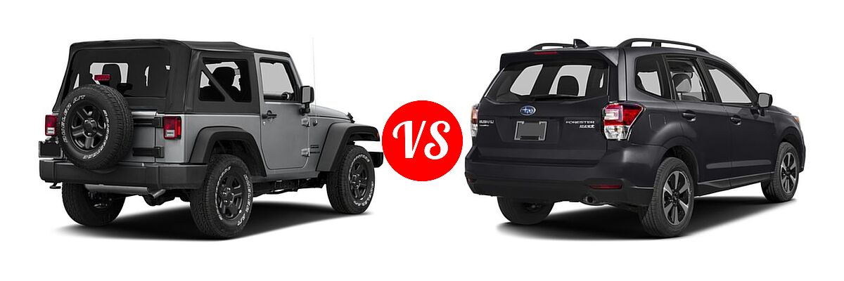 2018 Jeep Wrangler JK SUV Freedom Edition / Sport / Sport S / Willys Wheeler / Willys Wheeler W vs. 2018 Subaru Forester SUV Premium - Rear Right Comparison