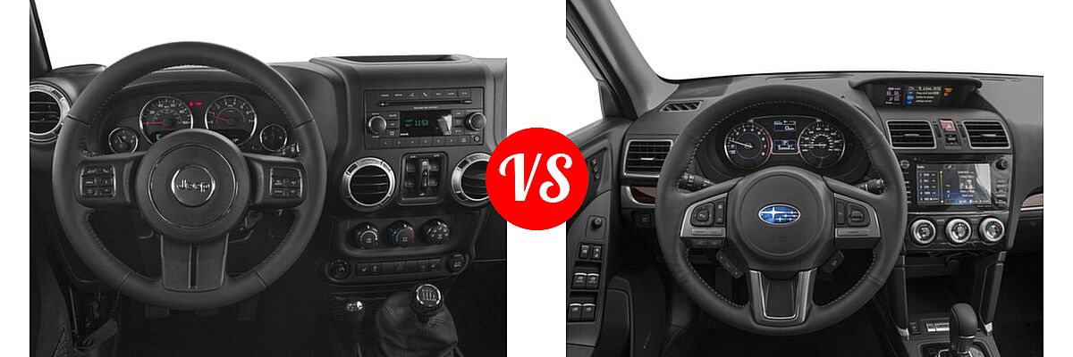 2018 Jeep Wrangler JK SUV Altitude / Sahara vs. 2018 Subaru Forester SUV Touring - Dashboard Comparison