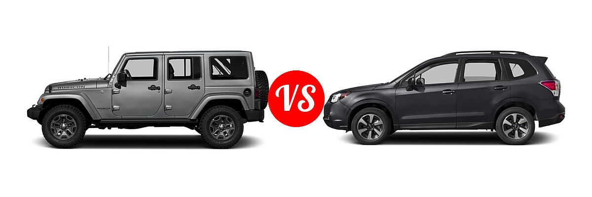 2018 Jeep Wrangler JK SUV Rubicon / Rubicon Recon vs. 2018 Subaru Forester SUV Premium - Side Comparison
