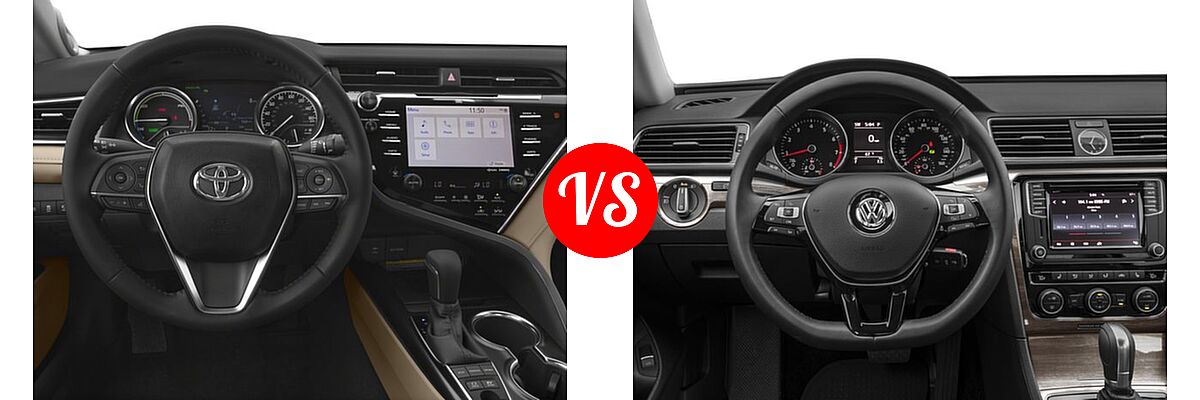2018 Toyota Camry Hybrid Sedan Hybrid LE / Hybrid SE / Hybrid XLE vs. 2018 Volkswagen Passat Sedan 2.0T S / 2.0T SE / 2.0T SE w/Technology / 2.0T SEL Premium / V6 GT / V6 SEL Premium - Dashboard Comparison