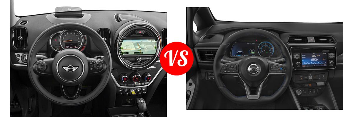 2018 MINI Countryman Wagon Hybrid Cooper S E vs. 2019 Nissan Leaf Hatchback Electric S / SL / SV - Dashboard Comparison