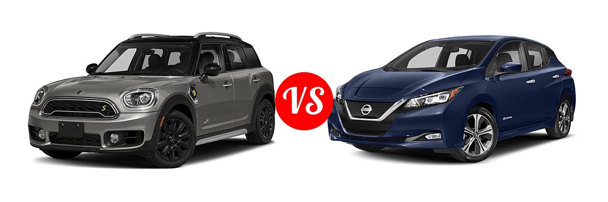 2018 MINI Countryman Wagon Hybrid Cooper S E vs. 2019 Nissan Leaf Hatchback Electric S / SL / SV - Front Left Comparison