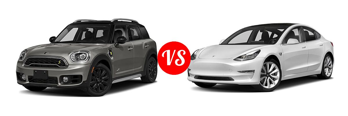 2018 MINI Countryman Wagon Hybrid Cooper S E vs. 2018 Tesla Model 3 Sedan Electric Sedan - Front Left Comparison