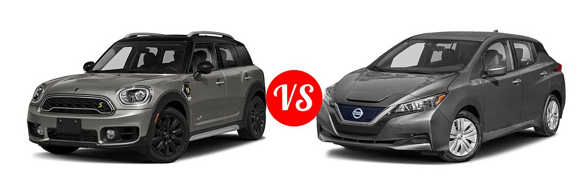2018 MINI Countryman Wagon Hybrid Cooper S E vs. 2022 Nissan Leaf Hatchback Electric S / S PLUS / SL PLUS / SV / SV PLUS - Front Left Comparison