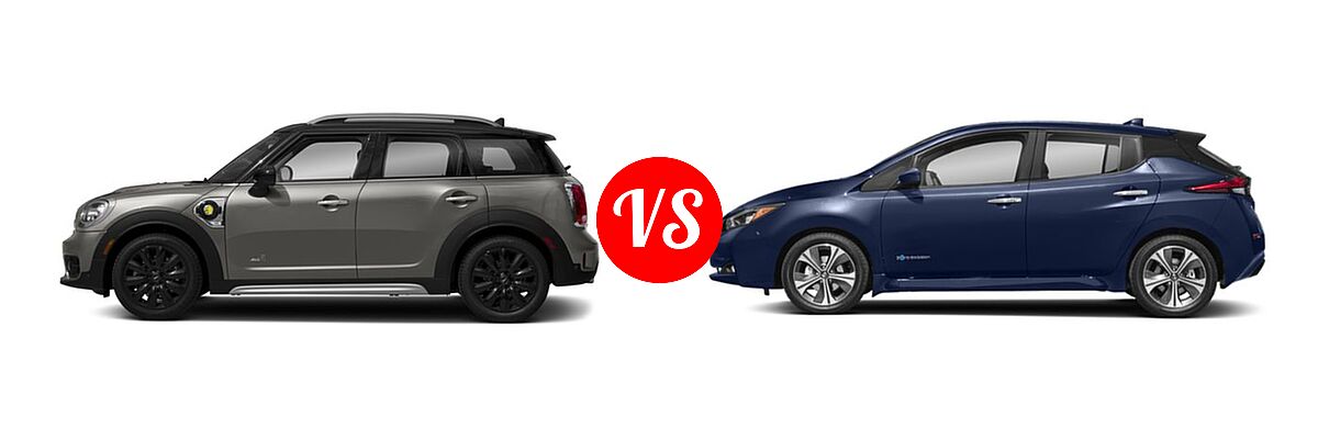 2018 MINI Countryman Wagon Hybrid Cooper S E vs. 2019 Nissan Leaf Hatchback Electric S / SL / SV - Side Comparison