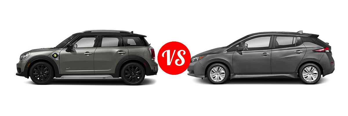 2018 MINI Countryman Wagon Hybrid Cooper S E vs. 2022 Nissan Leaf Hatchback Electric S / S PLUS / SL PLUS / SV / SV PLUS - Side Comparison