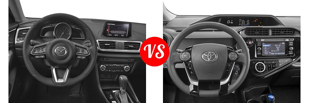 2018 Mazda 3 Hatchback Grand Touring vs. 2018 Toyota Prius c Hatchback Four / One / Three / Two - Dashboard Comparison