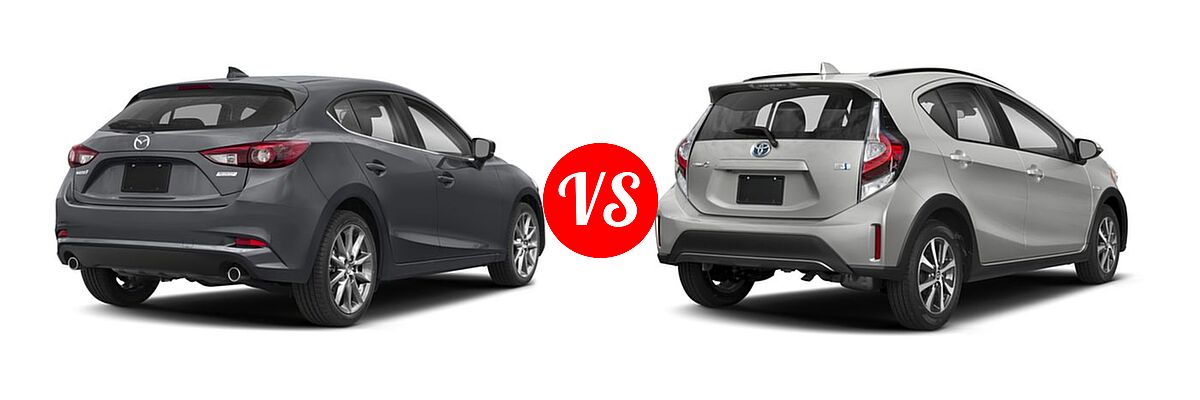 2018 Mazda 3 Hatchback Grand Touring vs. 2018 Toyota Prius c Hatchback Four / One / Three / Two - Rear Right Comparison