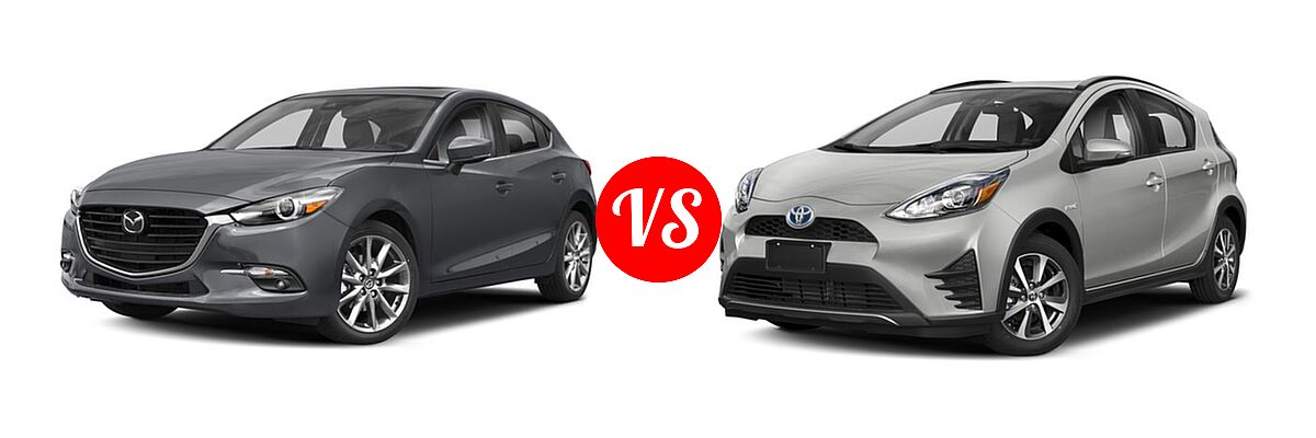 2018 Mazda 3 Hatchback Grand Touring vs. 2018 Toyota Prius c Hatchback Four / One / Three / Two - Front Left Comparison